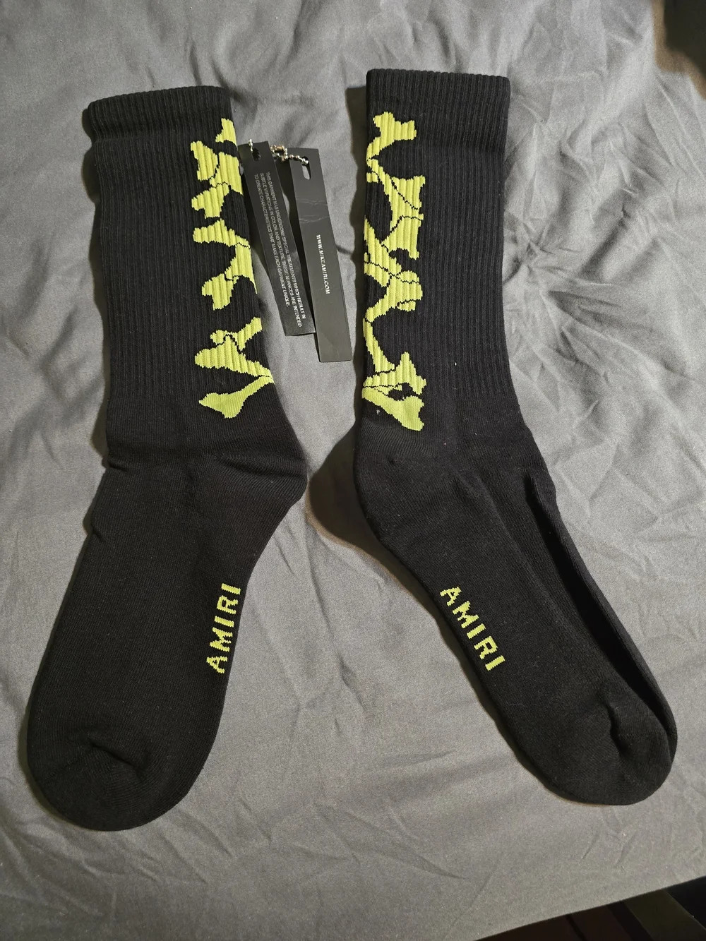 AMIRI Black Crew Socks with Green Graphic